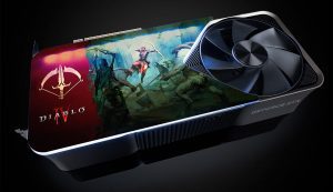 GPU GeForce RTX 4080 personalizado con el arte de Diablo IV.